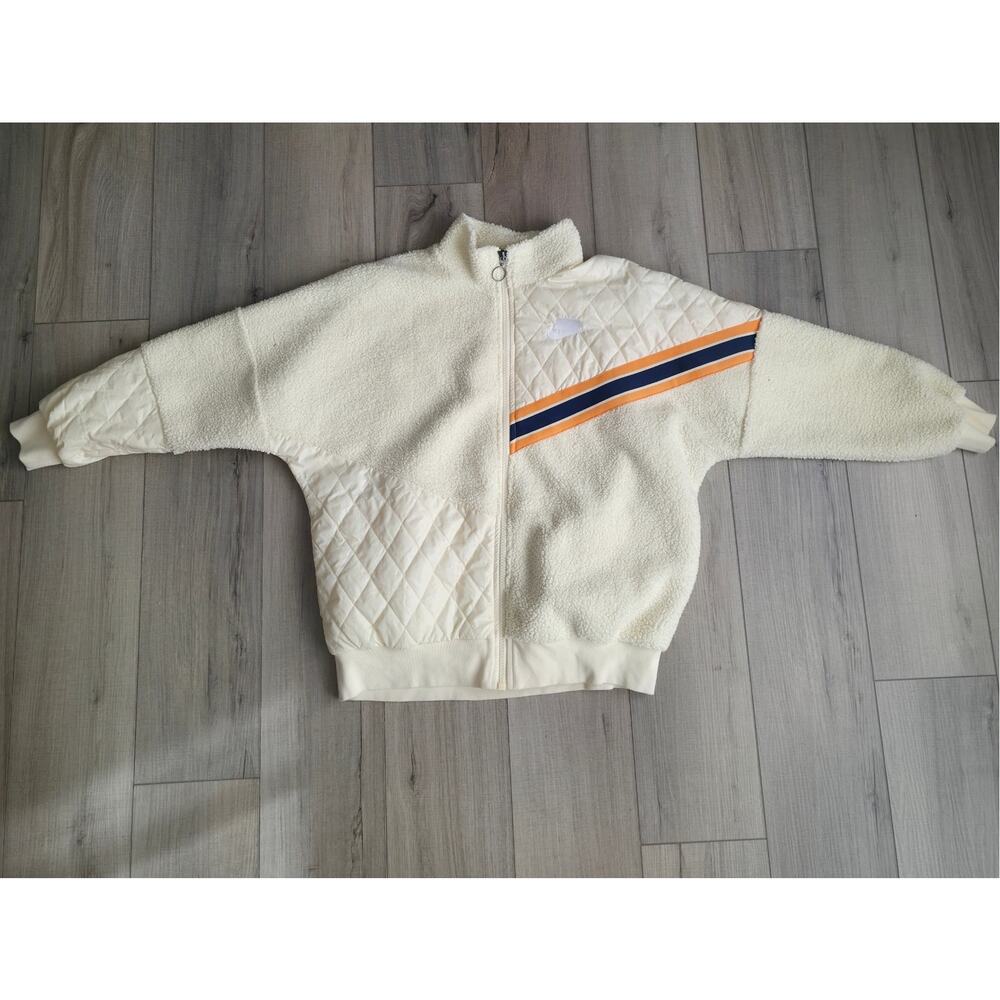 Nike Sherpa Loose Fit Oversized Full Zip Track Jacket Cream Women Sz XS - Picture 4 of 11